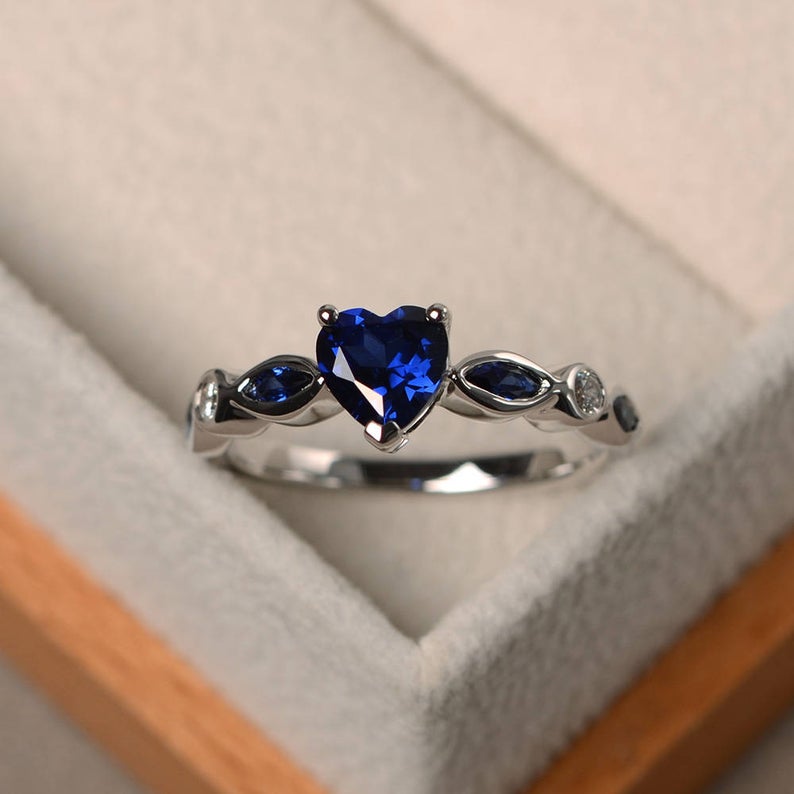 1.75 Ct Heart & Marquise Cut Blue Sapphire 925 Sterling Silver Solitaire Proposal Ring