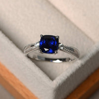 1.50 Ct Cushion Cut Blue Sapphire & White CZ 925 Sterling Silver Three-Stone Promise Ring