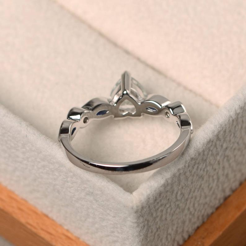 2.50 Ct Heart Cut White Topaz & Marquise Blue Sapphire Proposal Ring In 925 Sterling Silver