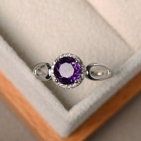 1.20 Ct Round Cut Purple Amethyst Halo Anniversary Gift Ring In 925 Sterling Silver