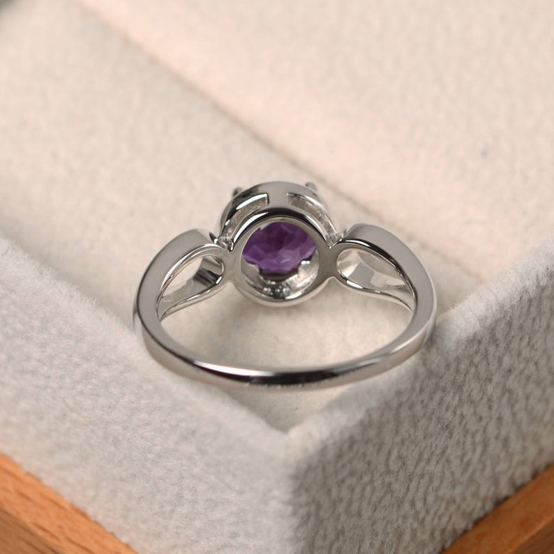1.20 Ct Round Cut Purple Amethyst Halo Anniversary Gift Ring In 925 Sterling Silver