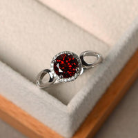 1.50 Ct Round Cut Red Garnet & Round Cz Halo Anniversary Gift Ring In 925 Sterling Silver