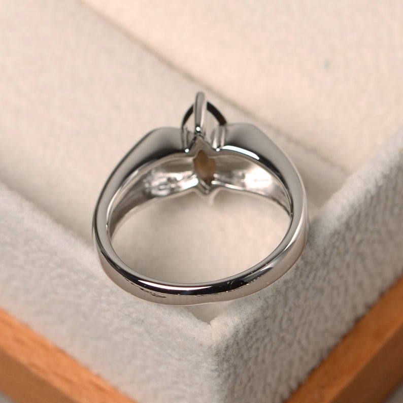 1.50 Ct Marquise Cut Smoky Quartz Diamond Butterfly Style Ring In 925 Sterling Silver
