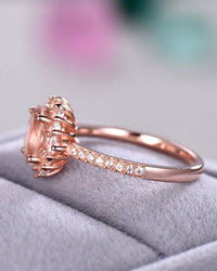 1 CT Oval Cut Morganite Diamond Rose Gold Over On 925 Sterling Silver Women Halo Wedding Ring