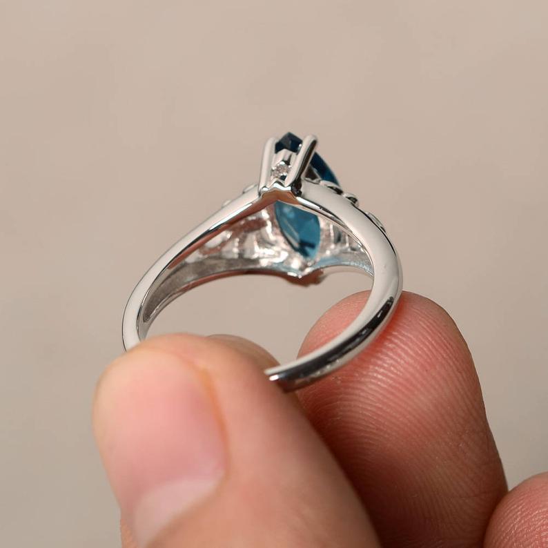 1.00 Ct Marquise Cut London Blue Topaz 925 Sterling Silver Solitaire Anniversary Gift Ring