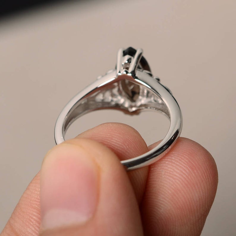 1.00 Ct Marquise Cut Smoky Quartz Solitaire Anniversary Gift Ring In 925 Sterling Silver