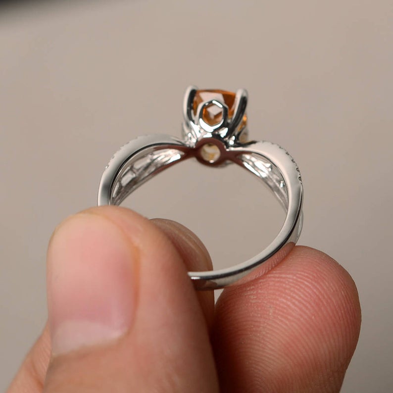 2.20 Ct Cushion Cut Yellow Citrine 925 Sterling Silver Solitaire W/Accents Engagement Ring