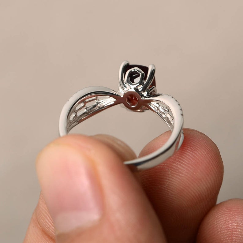 1.20 Ct Cushion Cut Red Garnet 925 Sterling Silver Solitaire W/Accents Anniversary Gift Ring