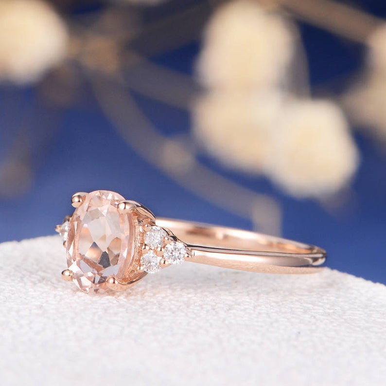 2 CT Oval Cut Morganite Diamond Rose Gold Over On 925 Sterling Silver Anniversary Ring Gift for Her