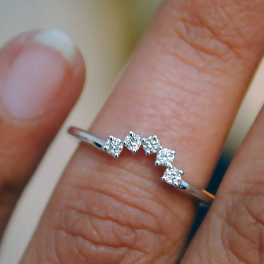 0.90 CT Round Cut Diamond 925 Sterling Silver Curved  Wedding Ring