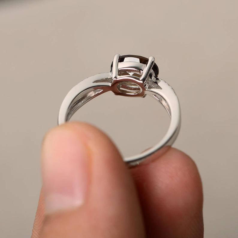 1.25 Ct Oval Cut Smoky Quartz 925 Sterling Silver Solitaire Anniversary Gift Ring