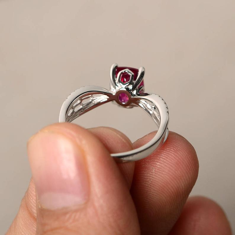 1.20 Ct Cushion Cut Pink Ruby 925 Sterling Silver Solitaire W/Accents Anniversary Gift Ring