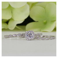 1 CT Cushion Cut CZ Diamond White Gold Over On 925 Sterling Silver Halo Trio Proposal Ring Set