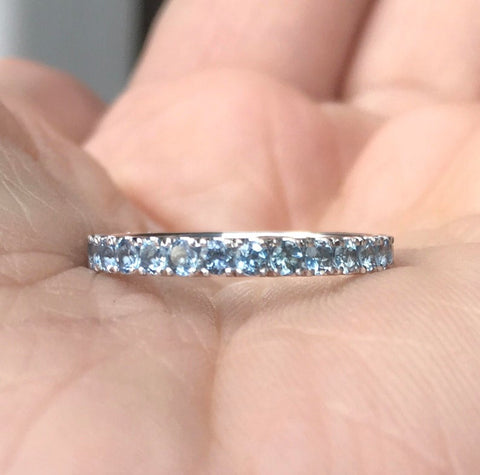 0.75 CT Round Cut Aquamarine Diamond 925 Sterling Silver Full Eternity Band Ring