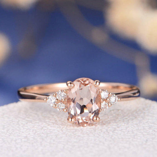 2 CT Oval Cut Morganite Diamond Rose Gold Over On 925 Sterling Silver Anniversary Ring Gift for Her