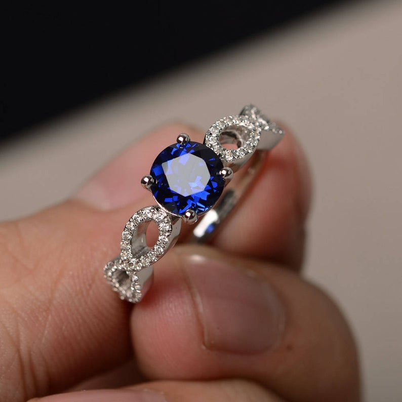1 Ct Round Cut Blue Sapphire White Gold Over On 925 Sterling Silver Infinity Promise Ring