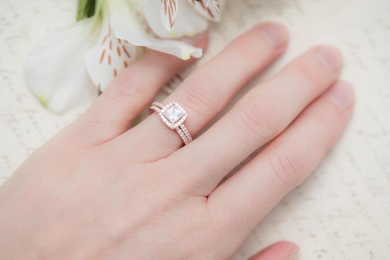 1 CT Cushion Cut Diamond 925 Sterling Silver Women's Halo Wedding Ring Set