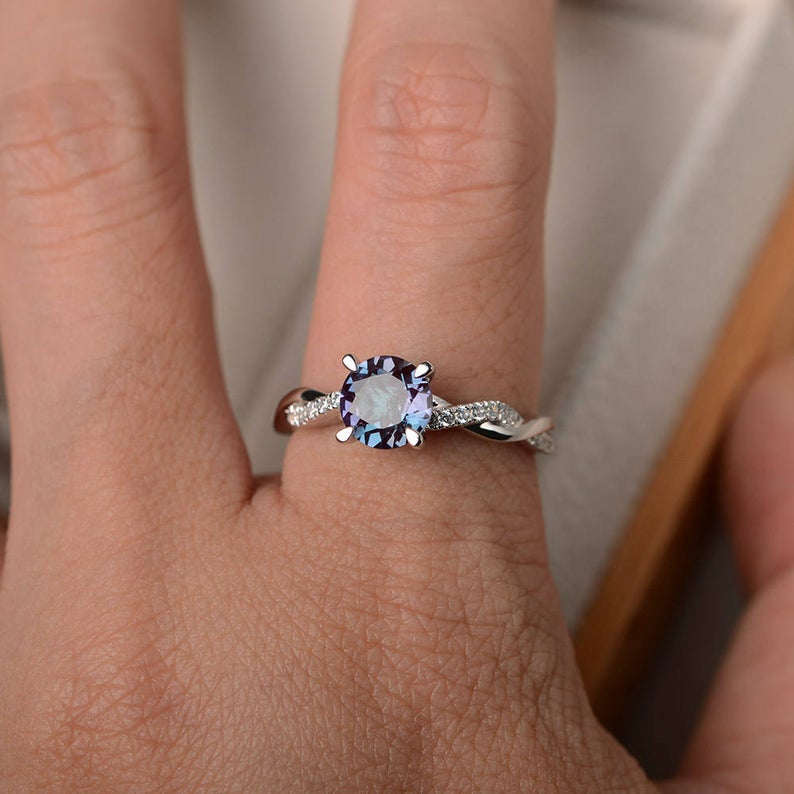 1.75 Ct Round Cut Purple Alexandrite 925 Sterling Silver Infinity Promise Gift Ring