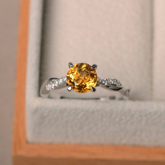 1.00 Ct Round Cut Yellow Citrine 925 Sterling Silver Infinity Promise Ring