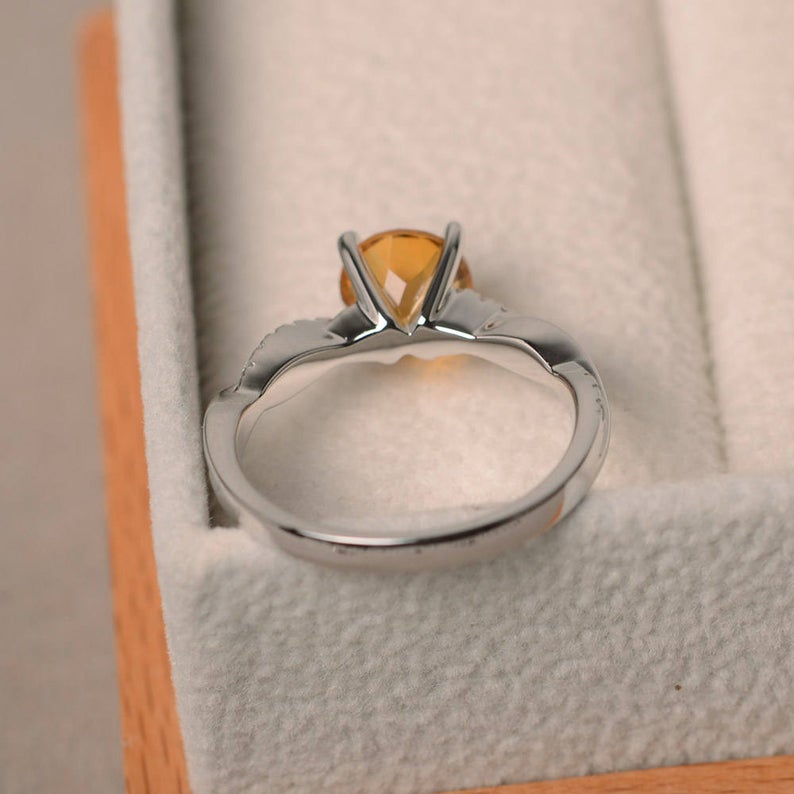 1.00 Ct Round Cut Yellow Citrine 925 Sterling Silver Infinity Promise Ring
