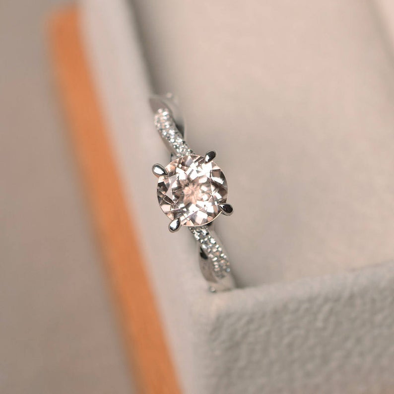1.00 Ct Round Cut Peach Morganite 925 Sterling Silver Infinity Promise/Engagement Ring