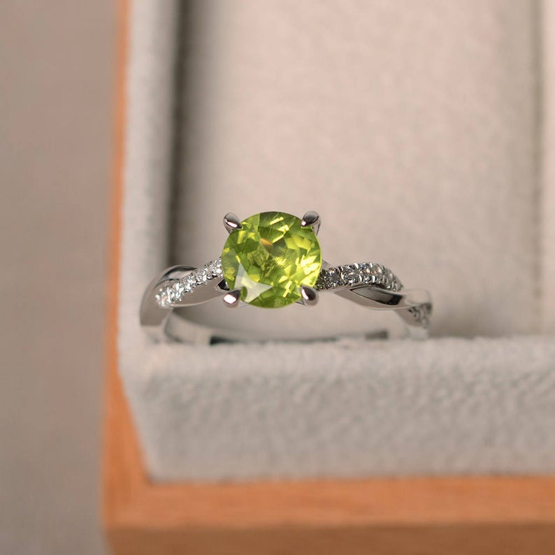 1.20 Ct Round Cut Green Peridot & White CZ 925 Sterling Silver Infinity Promise Ring