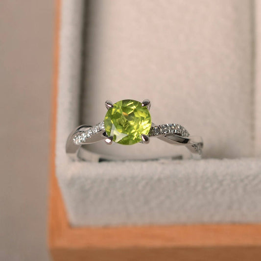 1.20 Ct Round Cut Green Peridot & White CZ 925 Sterling Silver Infinity Promise Ring