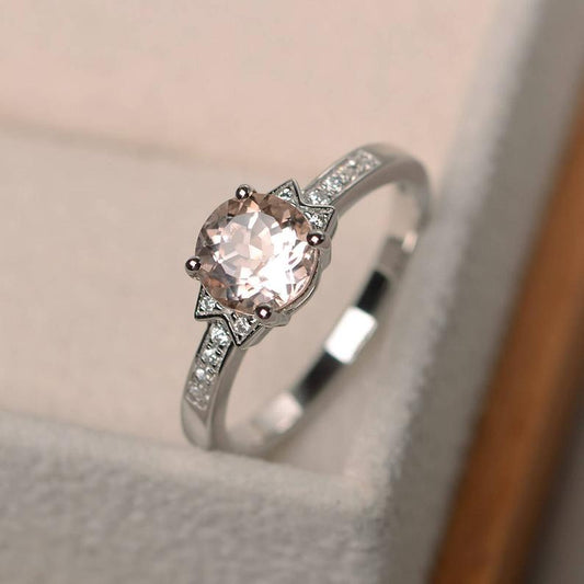 2.10 CT Round Cut Morganite 925 Sterling Silver Solitaire W/Accents Unique Engagement Ring