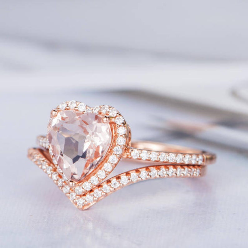 1 CT Heart Cut Morganite Diamond Rose Gold Over On 925 Sterling Silver Halo Wedding Ring
