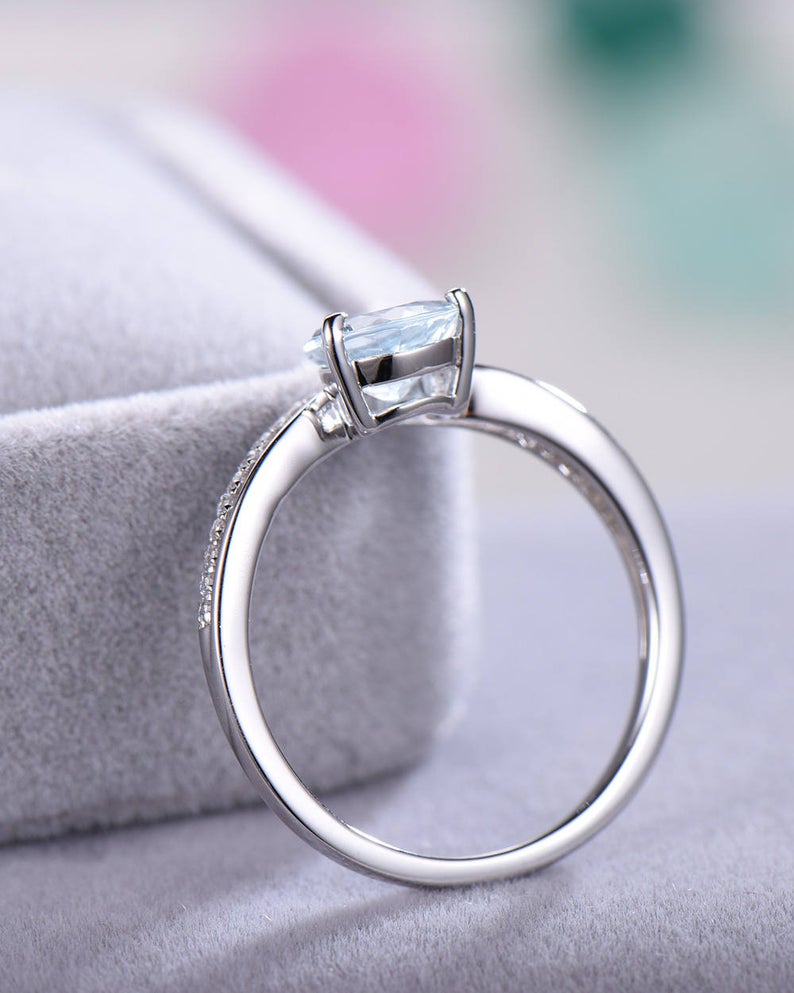 1.25 Ct Pear Cut Aquamarine Split Shank Solitaire Anniversary Gift Ring In 925 Sterling Silver