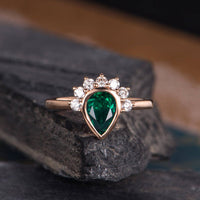 1.75 Ct Pear Cut Green Emerald 925 Sterling Silver Half Eternity Promise Gift Ring