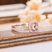 1 CT Cushion Cut Morganite Diamond 925 Sterling Silver Anniversary Bridal Ring Set