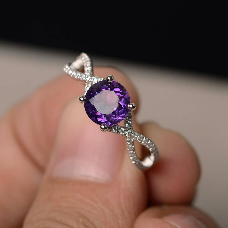 1.50 Ct Round Cut Purple Amethyst 925 Sterling Silver Infinity Promise Ring