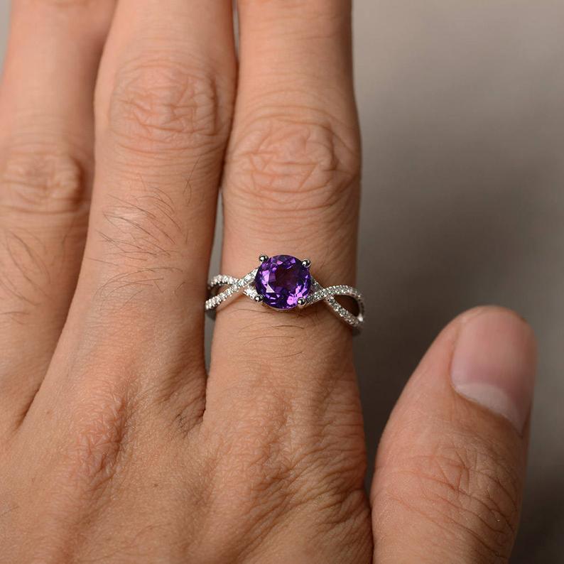 1.50 Ct Round Cut Purple Amethyst 925 Sterling Silver Infinity Promise Ring
