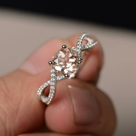 1.50 Ct Round Cut Morganite & White CZ Infinity Anniversary Gift Ring In 925 Sterling Silver