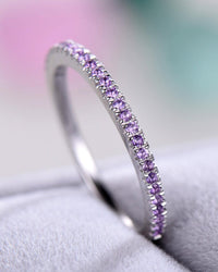1 CT Round Cut Amethyst Diamond 925 Sterling Silver Half Eternity Wedding Band Ring