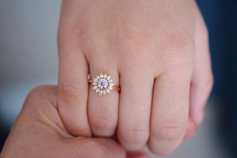 1 CT Round Cut Diamond 925 Sterling Silver Cluster Floral Anniversary Ring