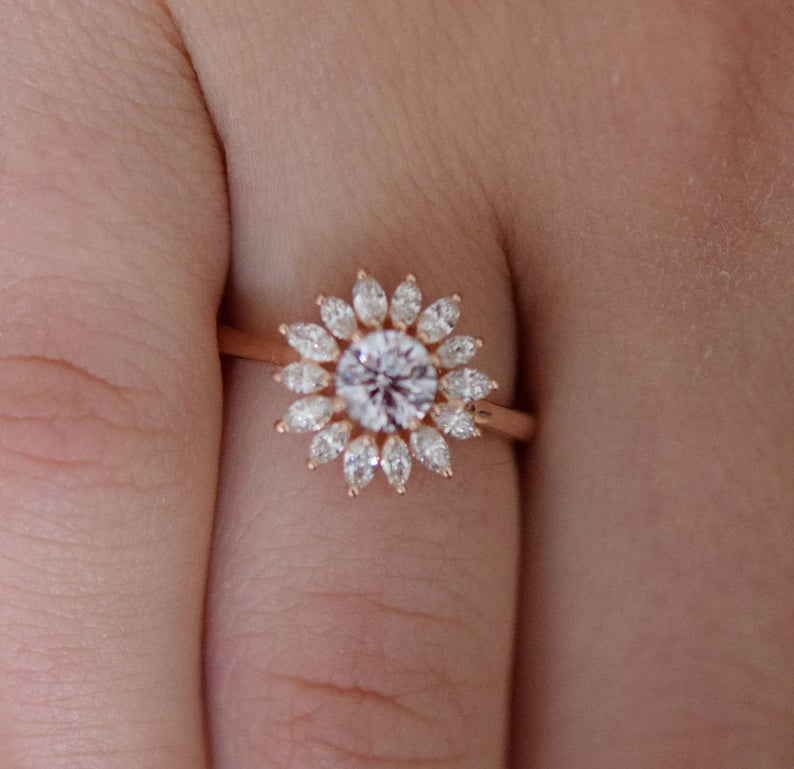1 CT Round Cut Diamond 925 Sterling Silver Cluster Floral Anniversary Ring