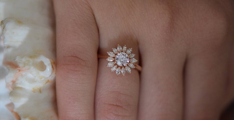 1 CT Round Cut Diamond 925 Sterling Silver Cluster Floral Anniversary Ring