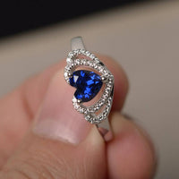 2.00 Ct Heart Cut Blue Sapphire Halo Engagement Ring In 925 Sterling Silver