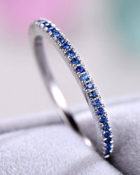 1.20 Round Cut Blue Sapphire Diamind White Gold Over On White Gold Over On 925 Sterling Silver Half Eternity Band Ring