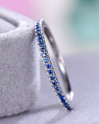 1.20 Round Cut Blue Sapphire Diamind White Gold Over On White Gold Over On 925 Sterling Silver Half Eternity Band Ring