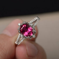 2.50 Ct Cushion Cut Red Ruby Vintage Engagement Wedding Ring In 925 Sterling Silver