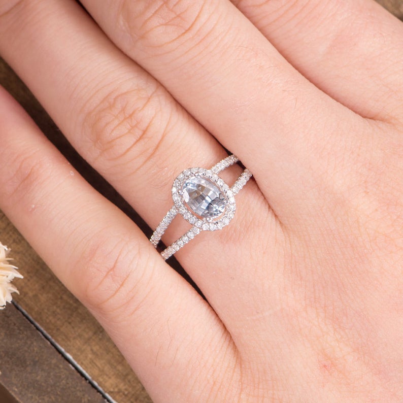 1 CT Oval Cut White Sapphire Diamond 925 Sterling Silver Women Halo Wedding Ring