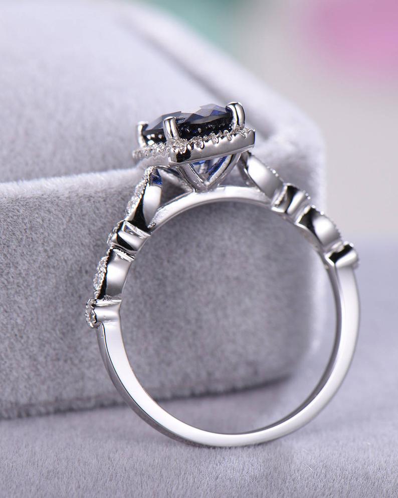 2.20 Ct Cushion Cut Blue Sapphire 925 Sterling Silver Halo Engagement Wedding Ring