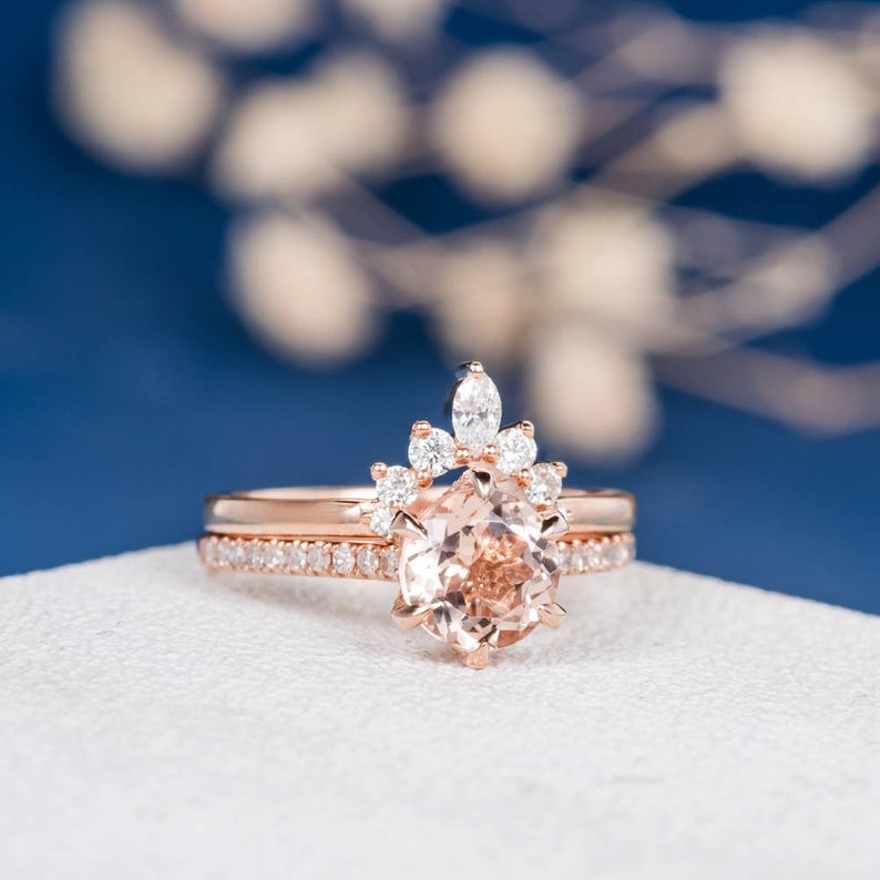1 CT Round Cut Morganite Diamond Cz Marquise 925 Sterling Silver Women Halo Engagement Ring