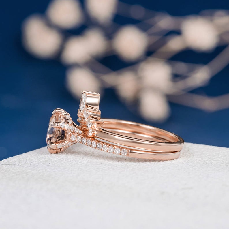 1 CT Round Cut Morganite Diamond Cz Marquise 925 Sterling Silver Women Halo Engagement Ring