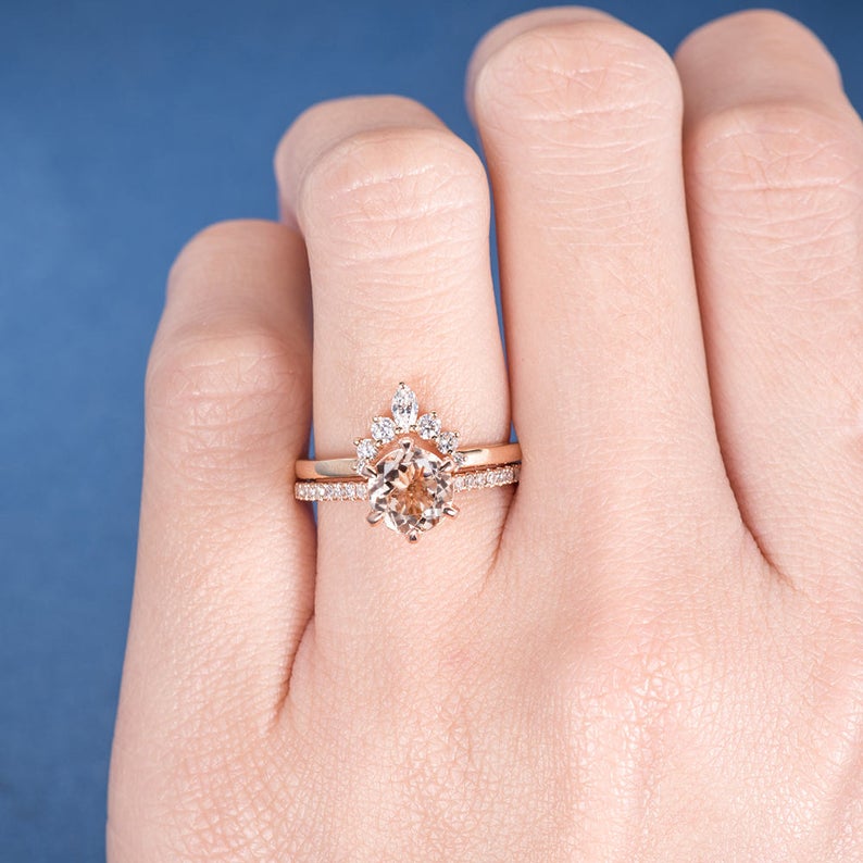 1 CT Round Cut Morganite Diamond Cz Marquise 925 Sterling Silver Women Halo Engagement Ring