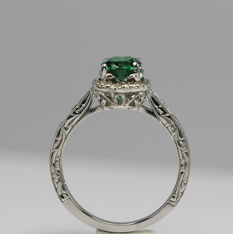 2.0 CT Oval Cut Emerald Diamond 925 Sterling Silver Halo Anniversary Ring
