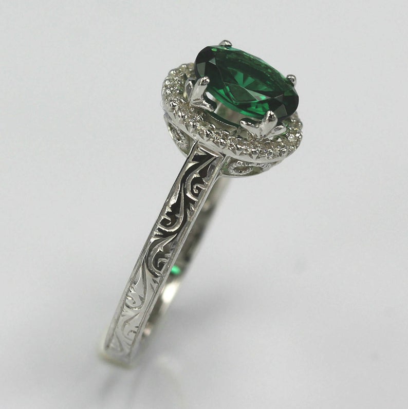 2.0 CT Oval Cut Emerald Diamond 925 Sterling Silver Halo Anniversary Ring